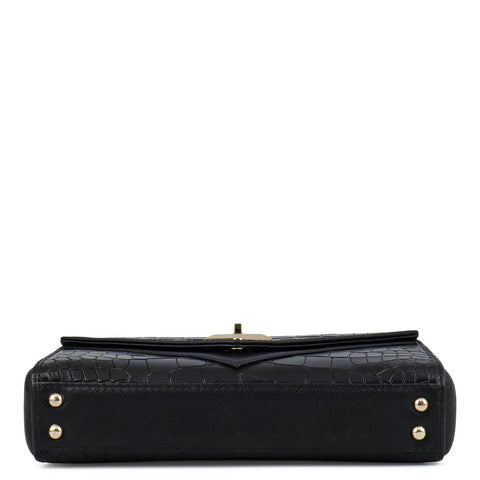 Allure Croco Franzy Leather Baguette - Black