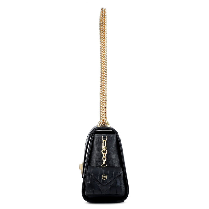 Allure Croco Franzy Leather Shoulder Bag - Black