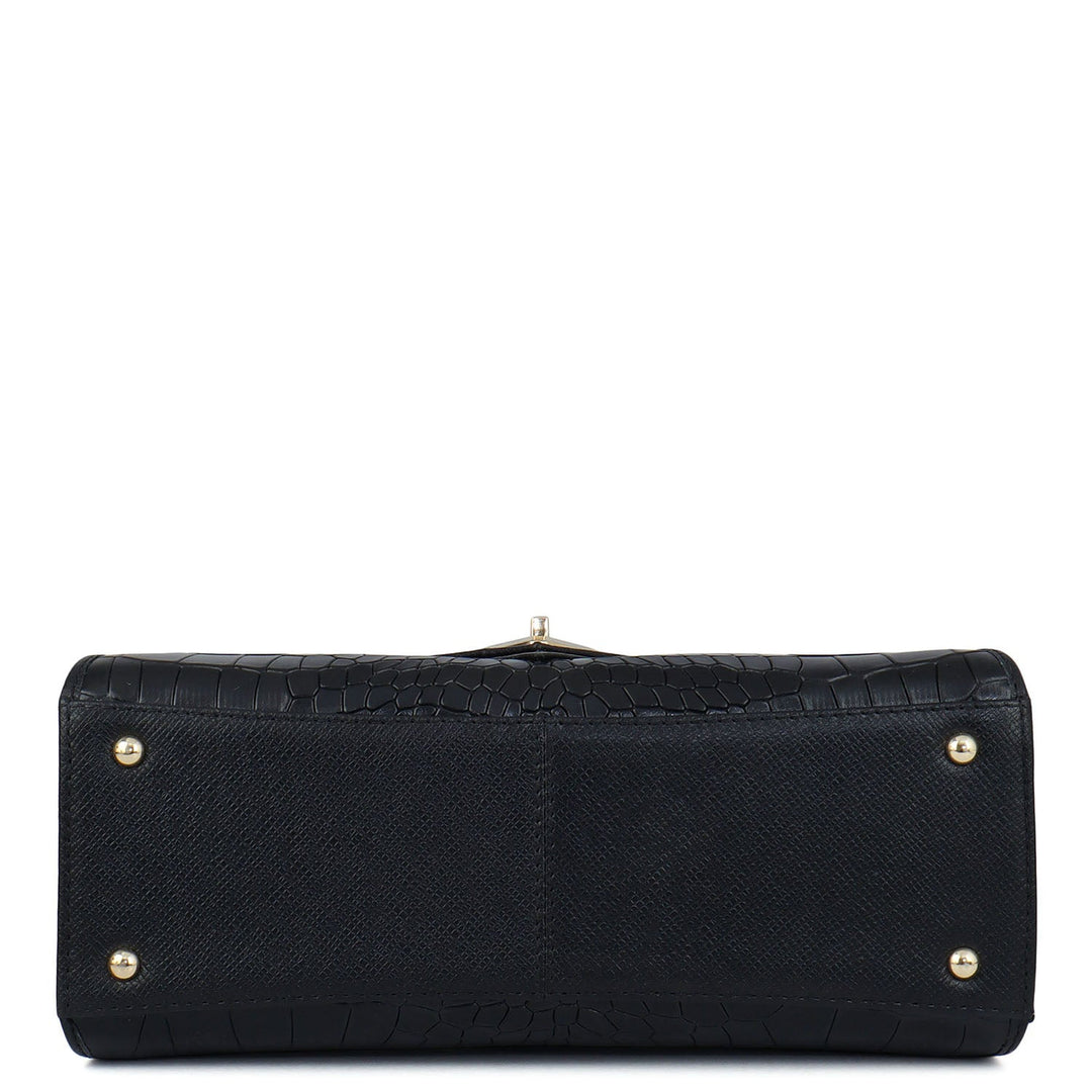 Allure Croco Franzy Leather Shoulder Bag - Black