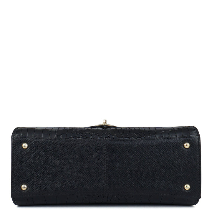 Allure Croco Franzy Leather Shoulder Bag - Black
