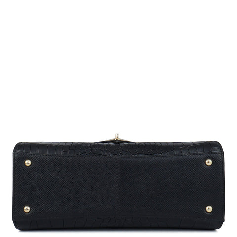Allure Croco Franzy Leather Shoulder Bag - Black