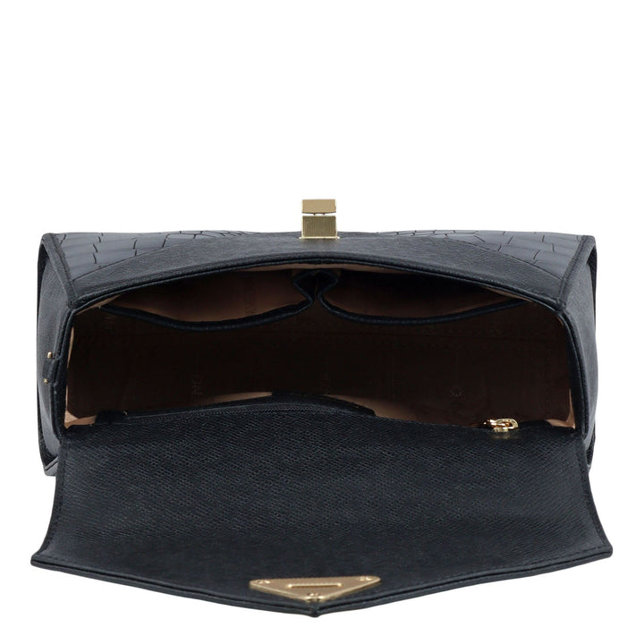 Allure Croco Franzy Leather Shoulder Bag - Black