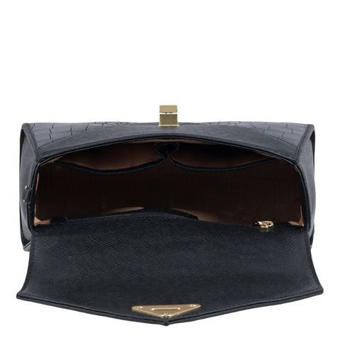 Allure Croco Franzy Leather Shoulder Bag - Black
