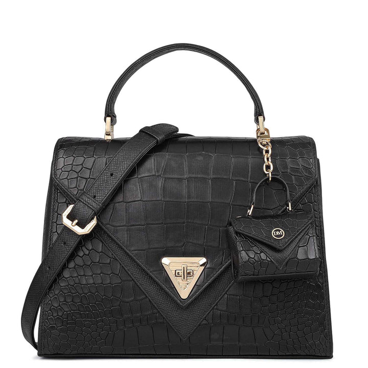 Allure Croco Franzy Leather Satchel - Black