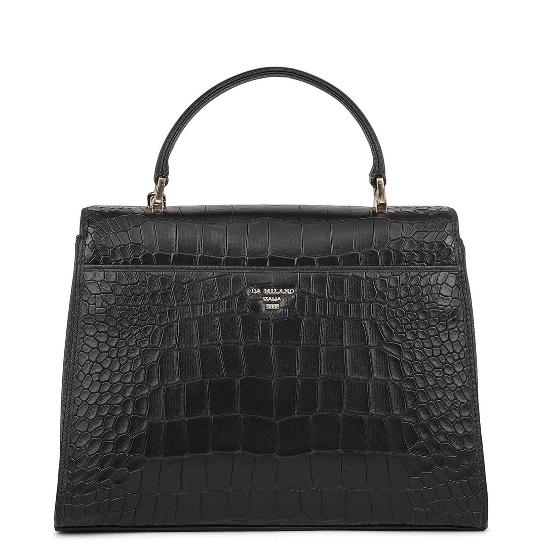 Allure Croco Franzy Leather Satchel - Black