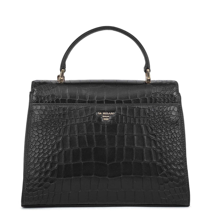 Allure Croco Franzy Leather Satchel - Black