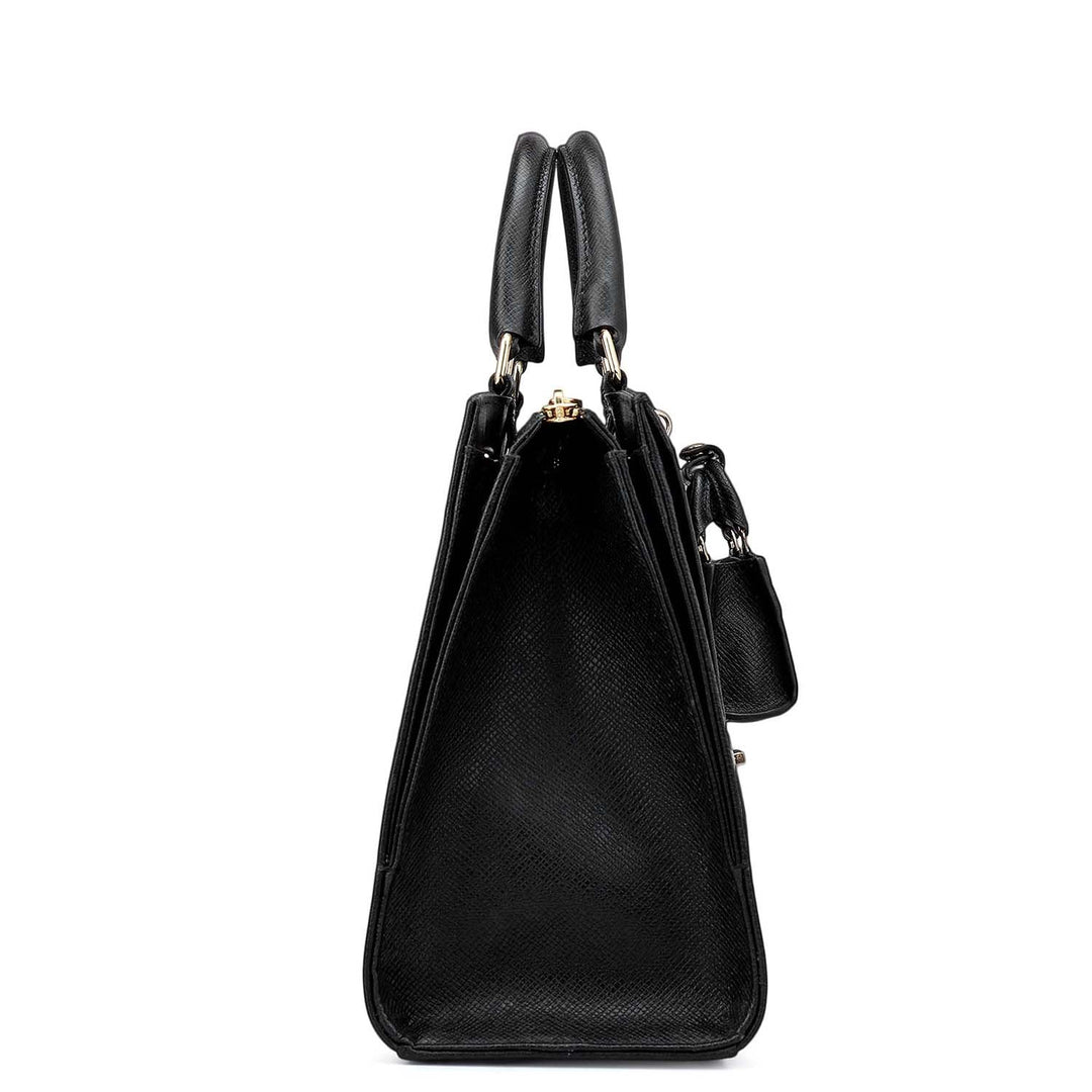 Medium Croco Franzy Leather Satchel - Black