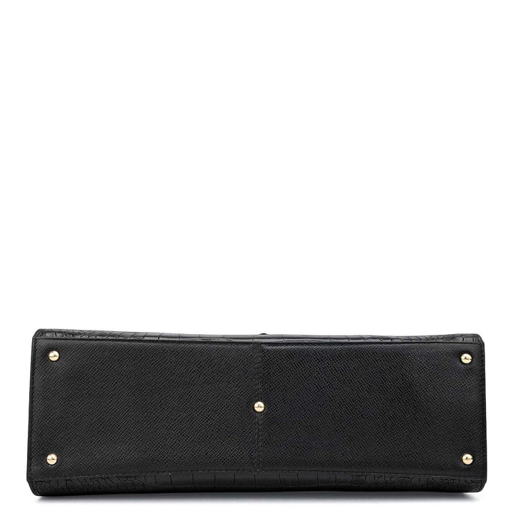 Medium Croco Franzy Leather Satchel - Black