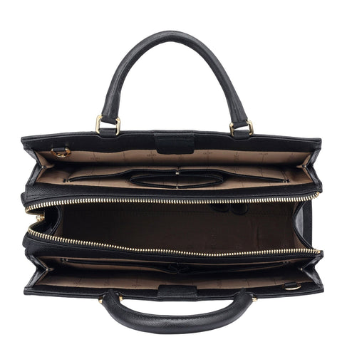 Medium Croco Franzy Leather Satchel - Black