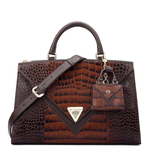 Medium Croco Franzy Leather Satchel - Date