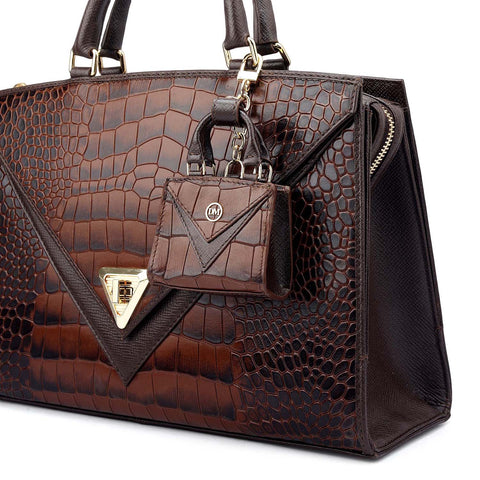 Medium Croco Franzy Leather Satchel - Date