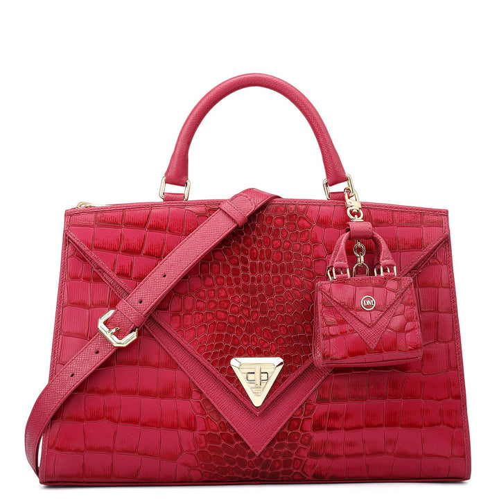 Medium Croco Franzy Leather Satchel - Plumberry