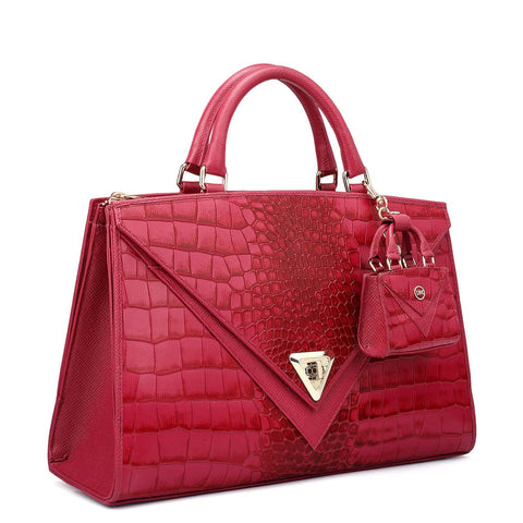 Medium Croco Franzy Leather Satchel - Plumberry