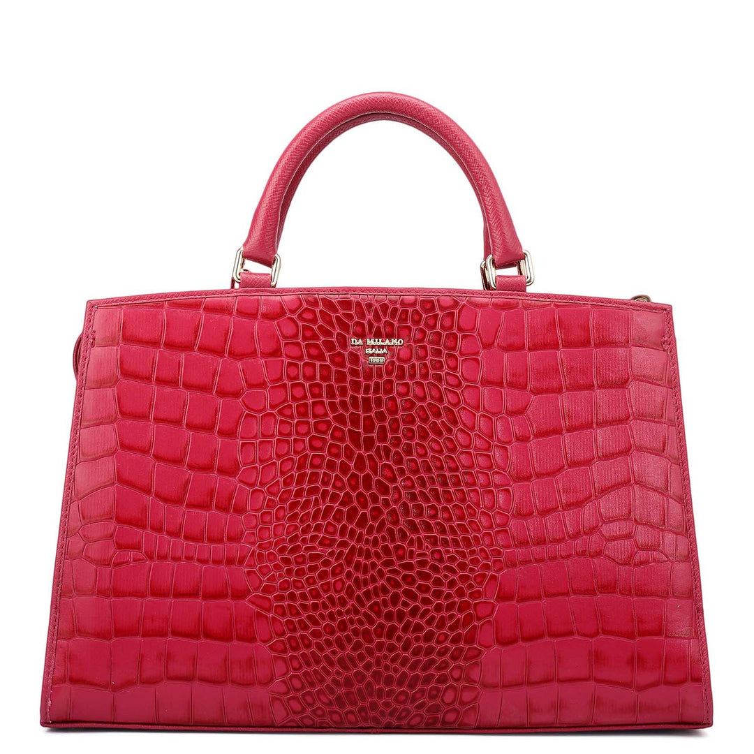 Medium Croco Franzy Leather Satchel - Plumberry