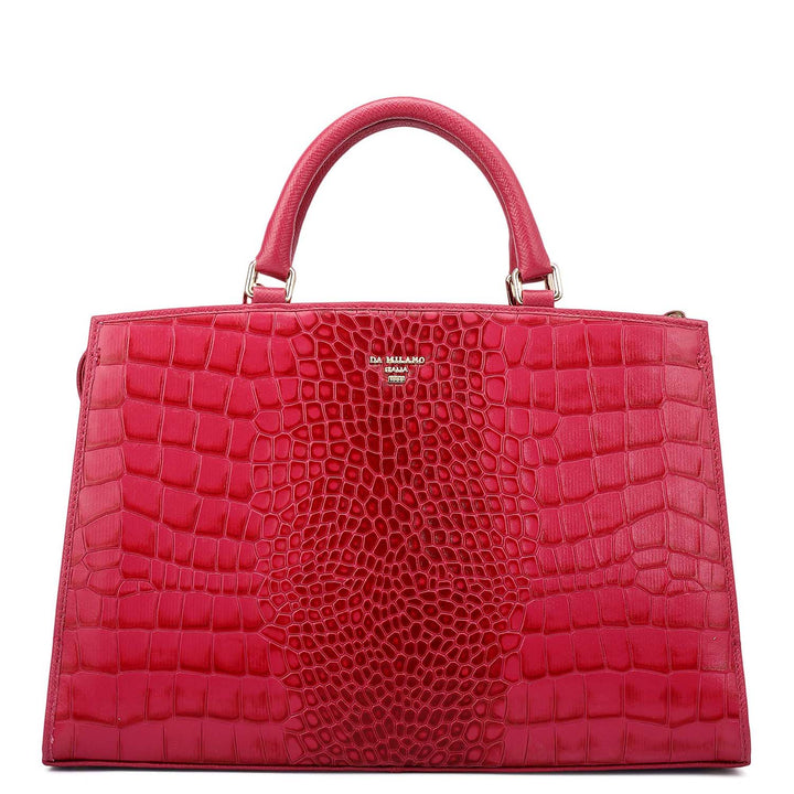 Medium Croco Franzy Leather Satchel - Plumberry