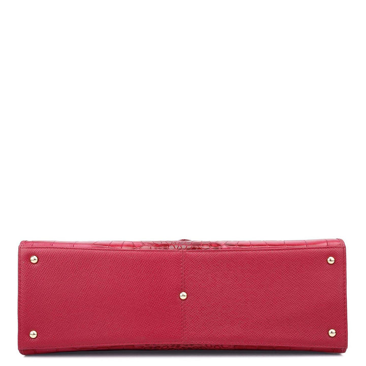 Medium Croco Franzy Leather Satchel - Plumberry