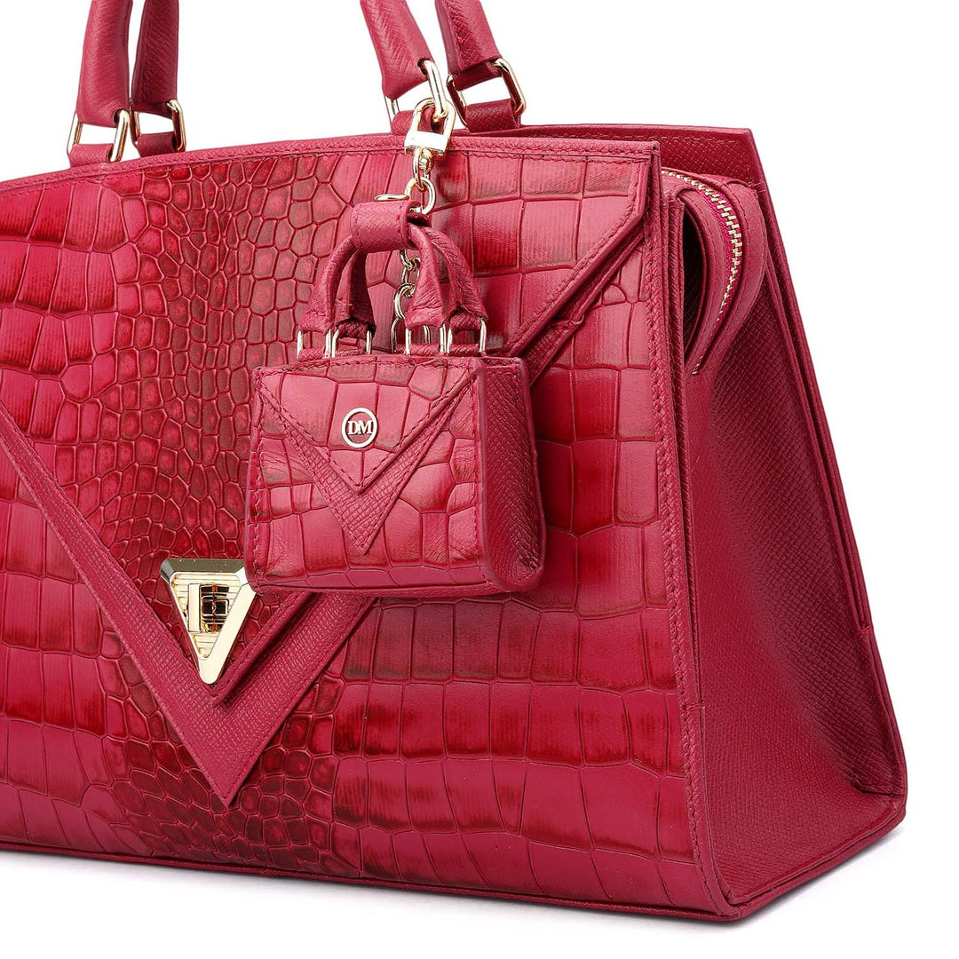 Medium Croco Franzy Leather Satchel - Plumberry