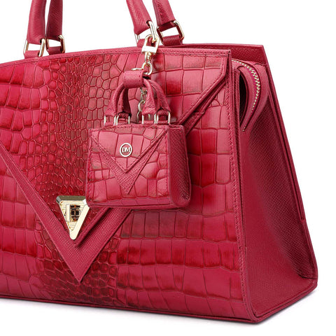 Medium Croco Franzy Leather Satchel - Plumberry