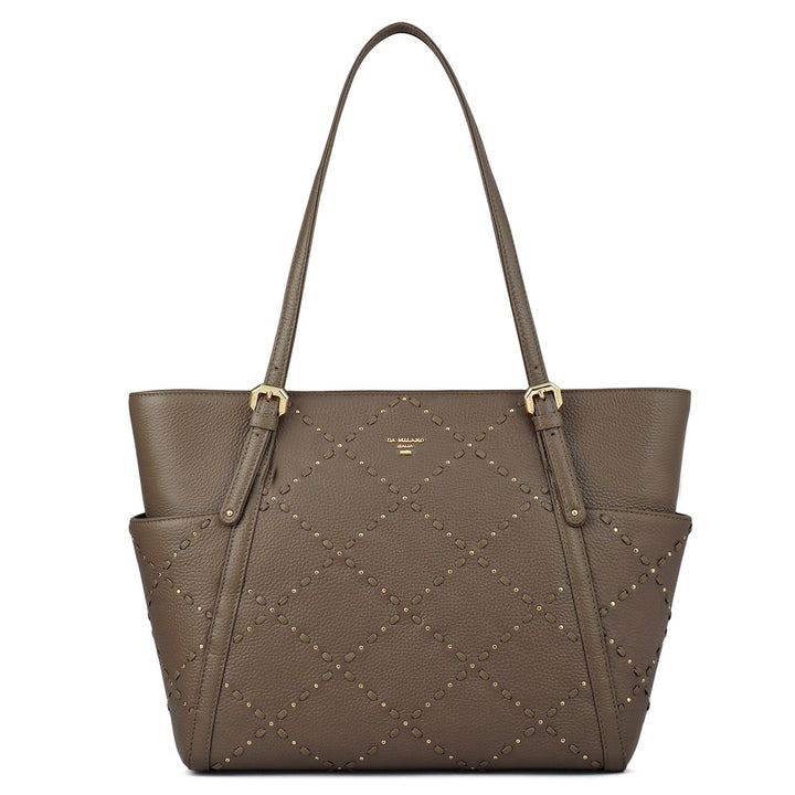 Medium Bunti Wax Leather Shoulder Bag - Greyish Taupe