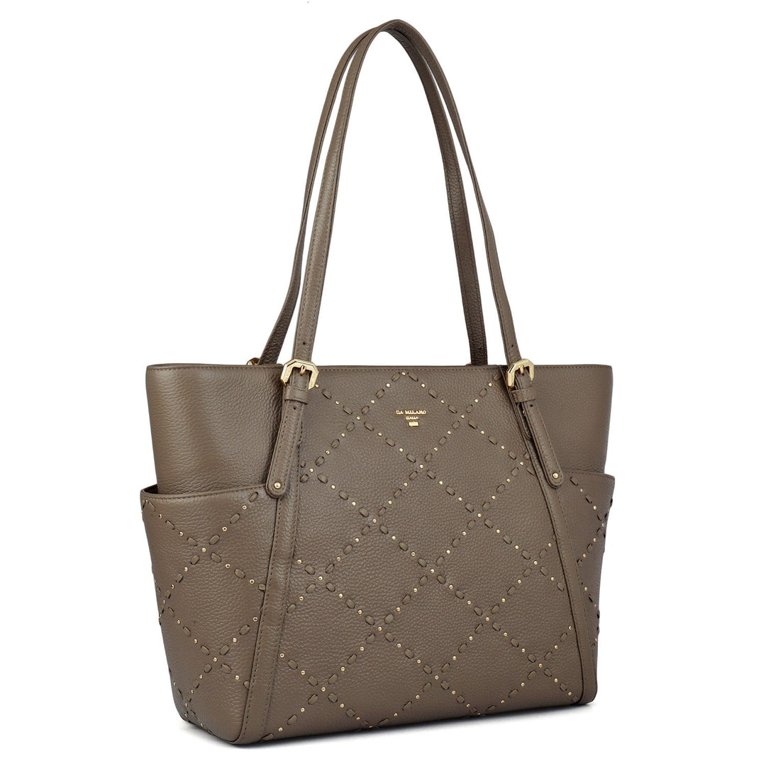 Medium Bunti Wax Leather Shoulder Bag - Greyish Taupe