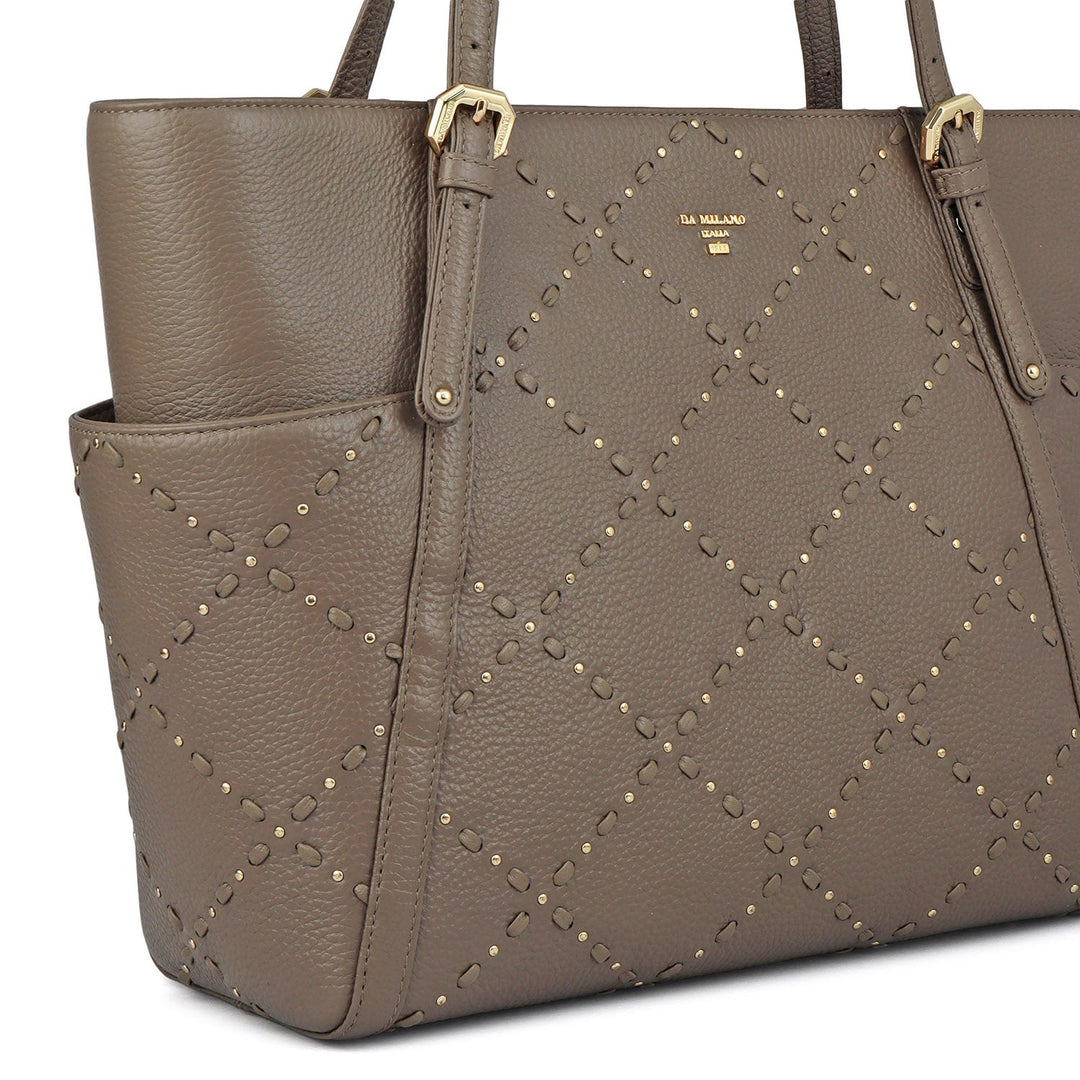 Medium Bunti Wax Leather Shoulder Bag - Greyish Taupe