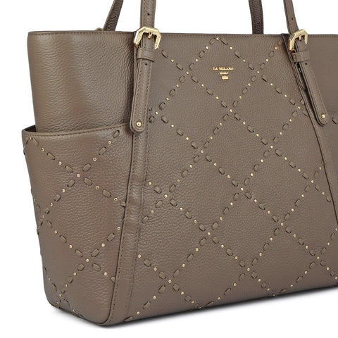 Medium Bunti Wax Leather Shoulder Bag - Greyish Taupe
