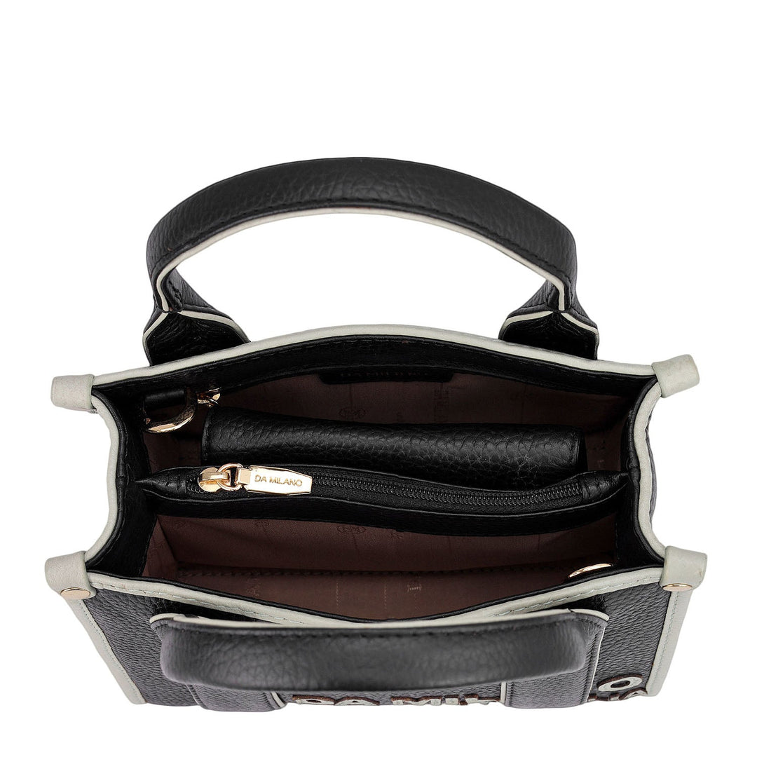 Small Wax Leather Satchel - Black