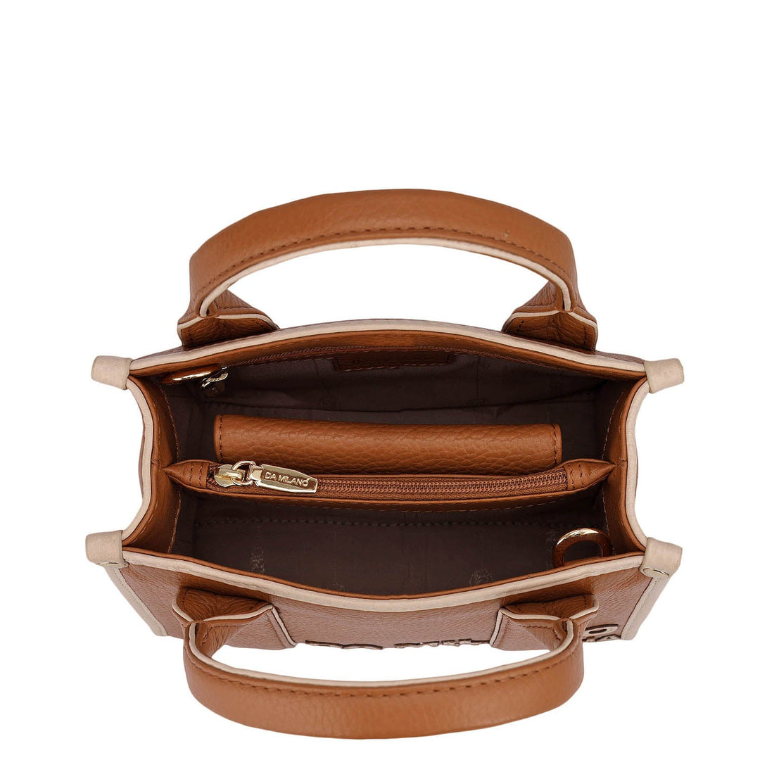 Small Wax Leather Satchel - Caramel