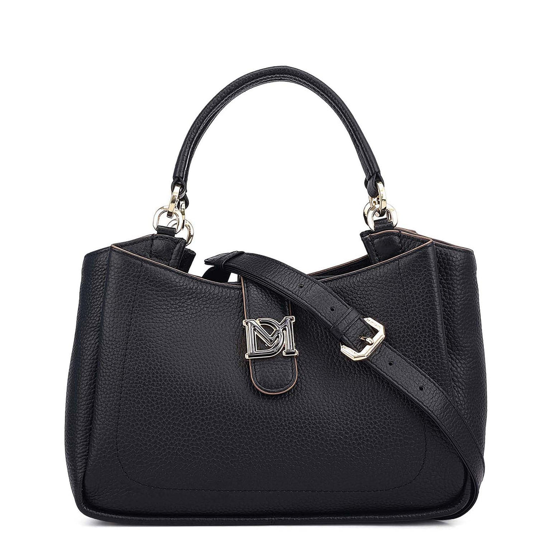 Small Wax Leather Satchel - Black
