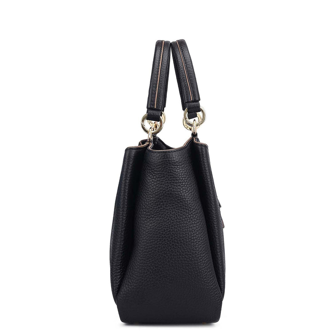 Small Wax Leather Satchel - Black
