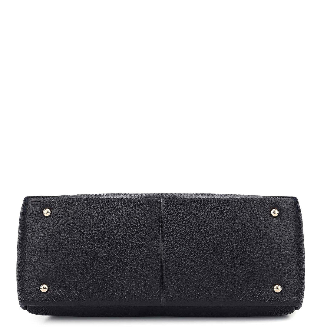 Small Wax Leather Satchel - Black