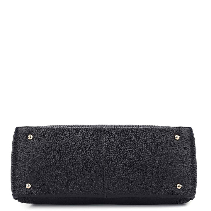 Small Wax Leather Satchel - Black