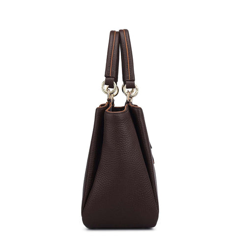 Small Wax Leather Satchel - Chocolate
