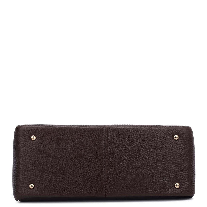 Small Wax Leather Satchel - Chocolate