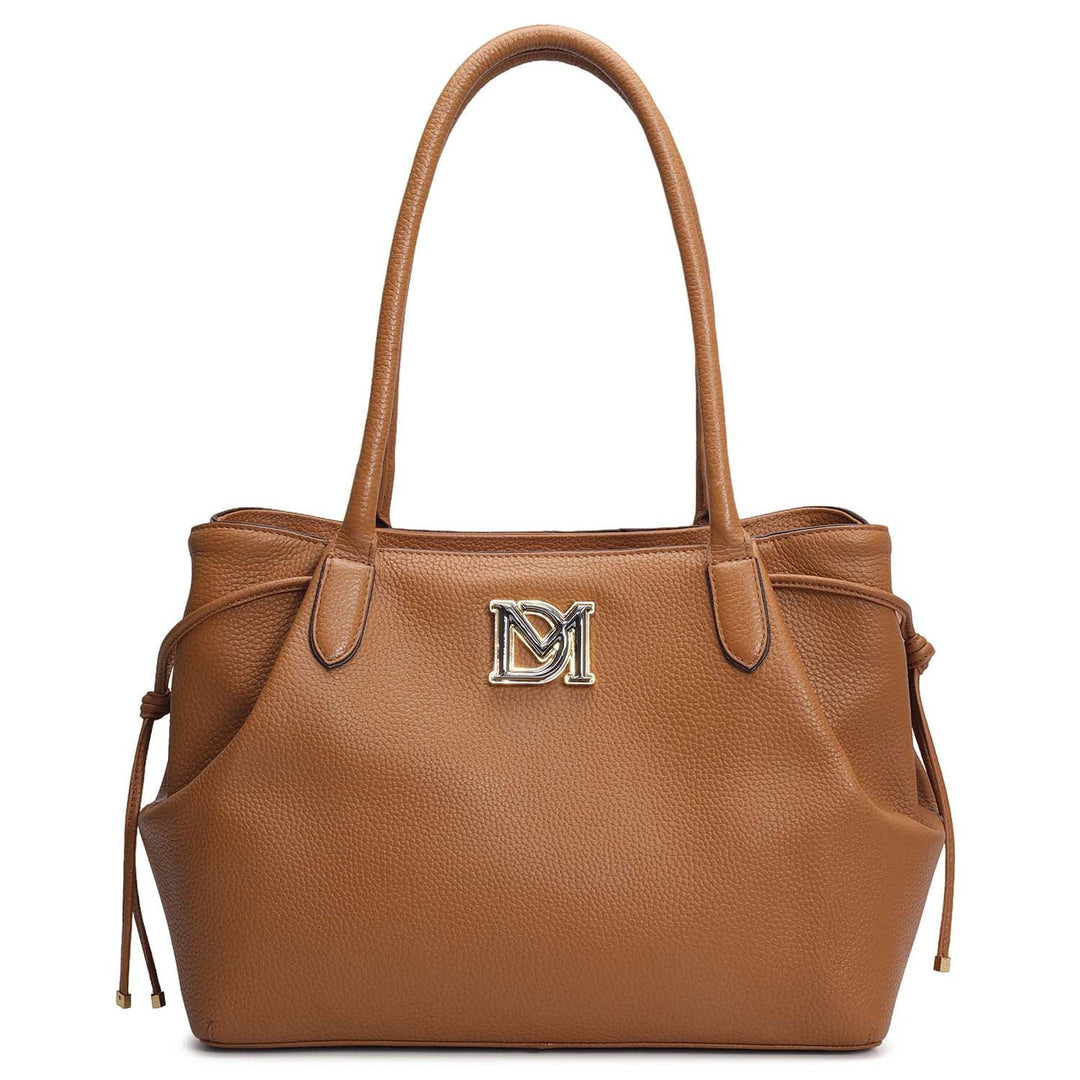Medium Wax Leather Tote - Caramel