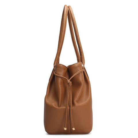 Medium Wax Leather Tote - Caramel