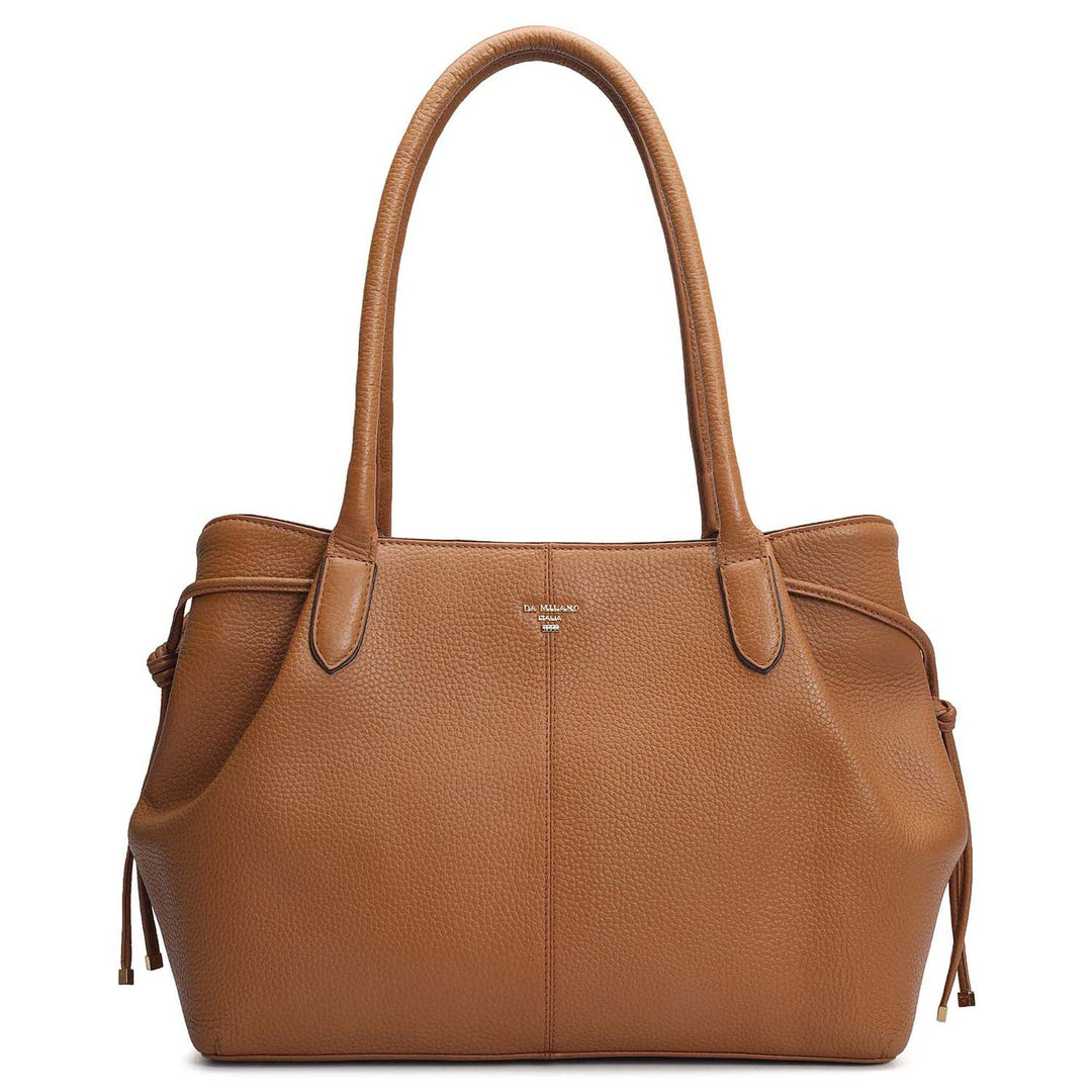 Medium Wax Leather Tote - Caramel