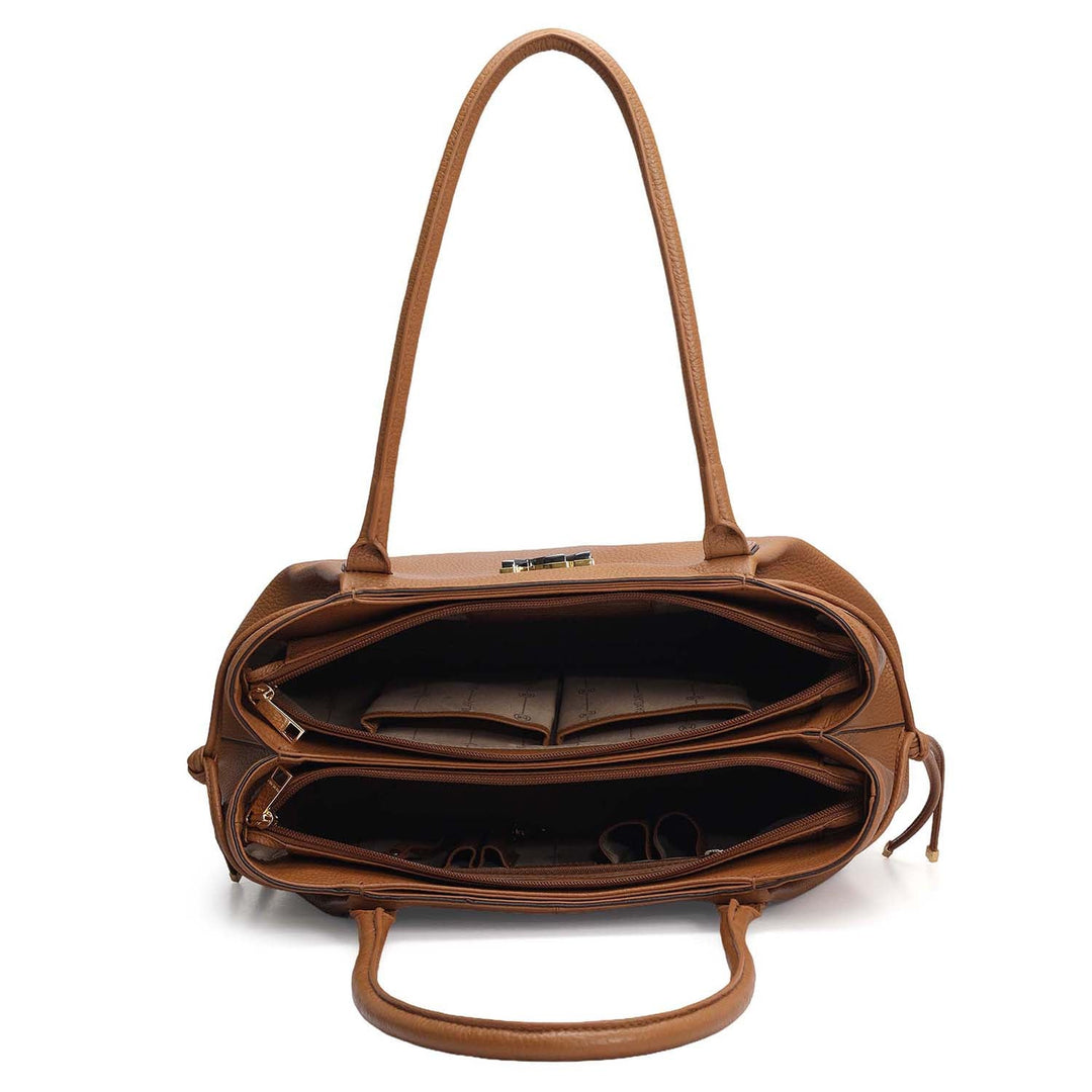 Medium Wax Leather Tote - Caramel