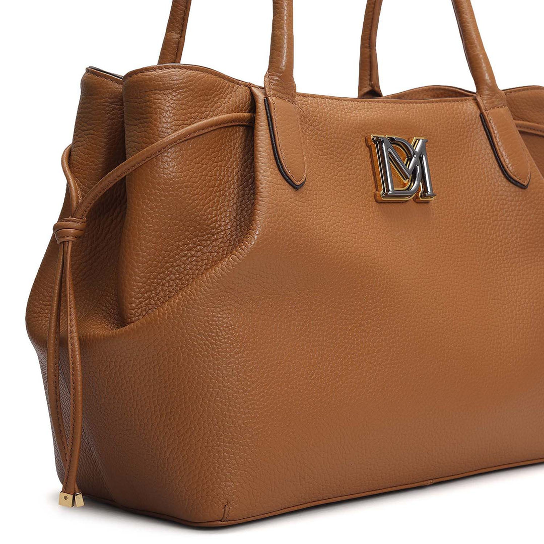 Medium Wax Leather Tote - Caramel