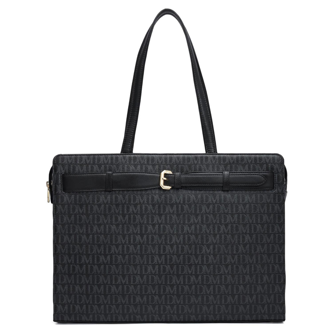 Siena Monogram Leather Shoulder Bag - Black