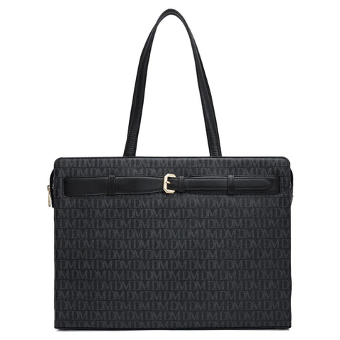 Siena Monogram Leather Shoulder Bag - Black