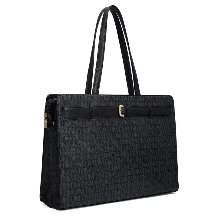 Siena Monogram Leather Shoulder Bag - Black