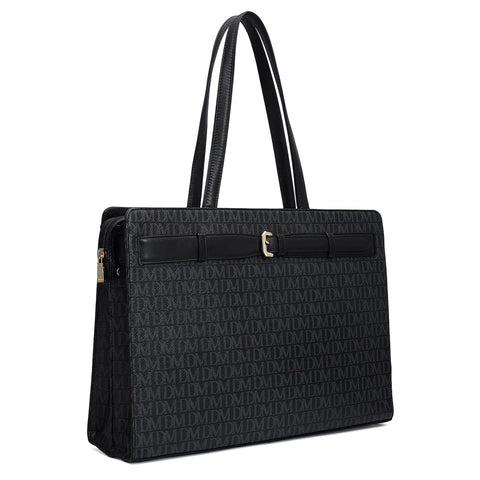 Siena Monogram Leather Shoulder Bag - Black
