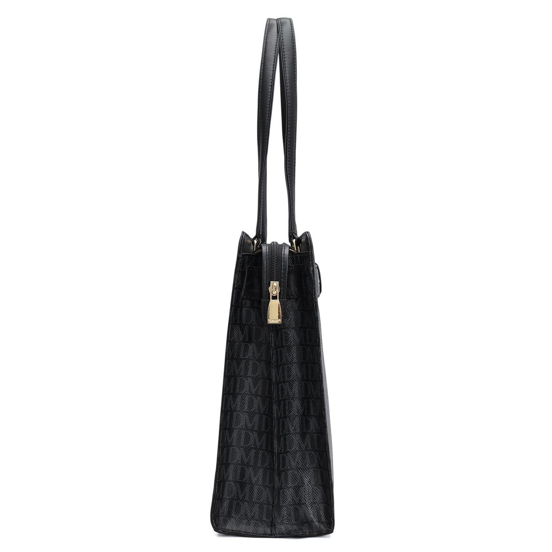 Siena Monogram Leather Shoulder Bag - Black