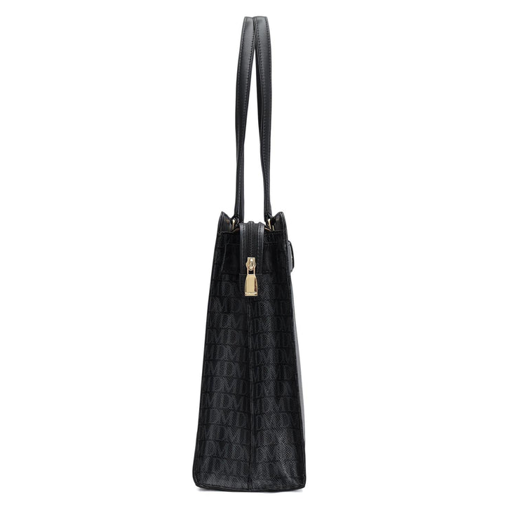 Siena Monogram Leather Shoulder Bag - Black