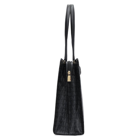 Siena Monogram Leather Shoulder Bag - Black