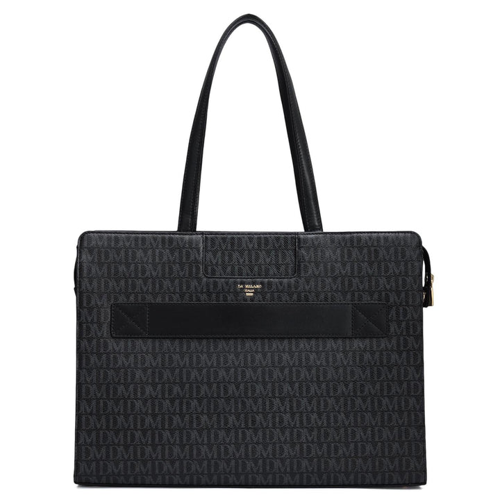 Siena Monogram Leather Shoulder Bag - Black