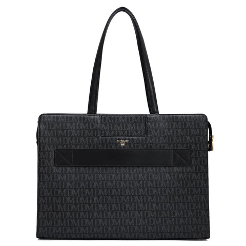 Siena Monogram Leather Shoulder Bag - Black