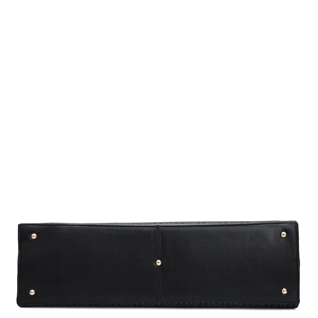 Siena Monogram Leather Shoulder Bag - Black