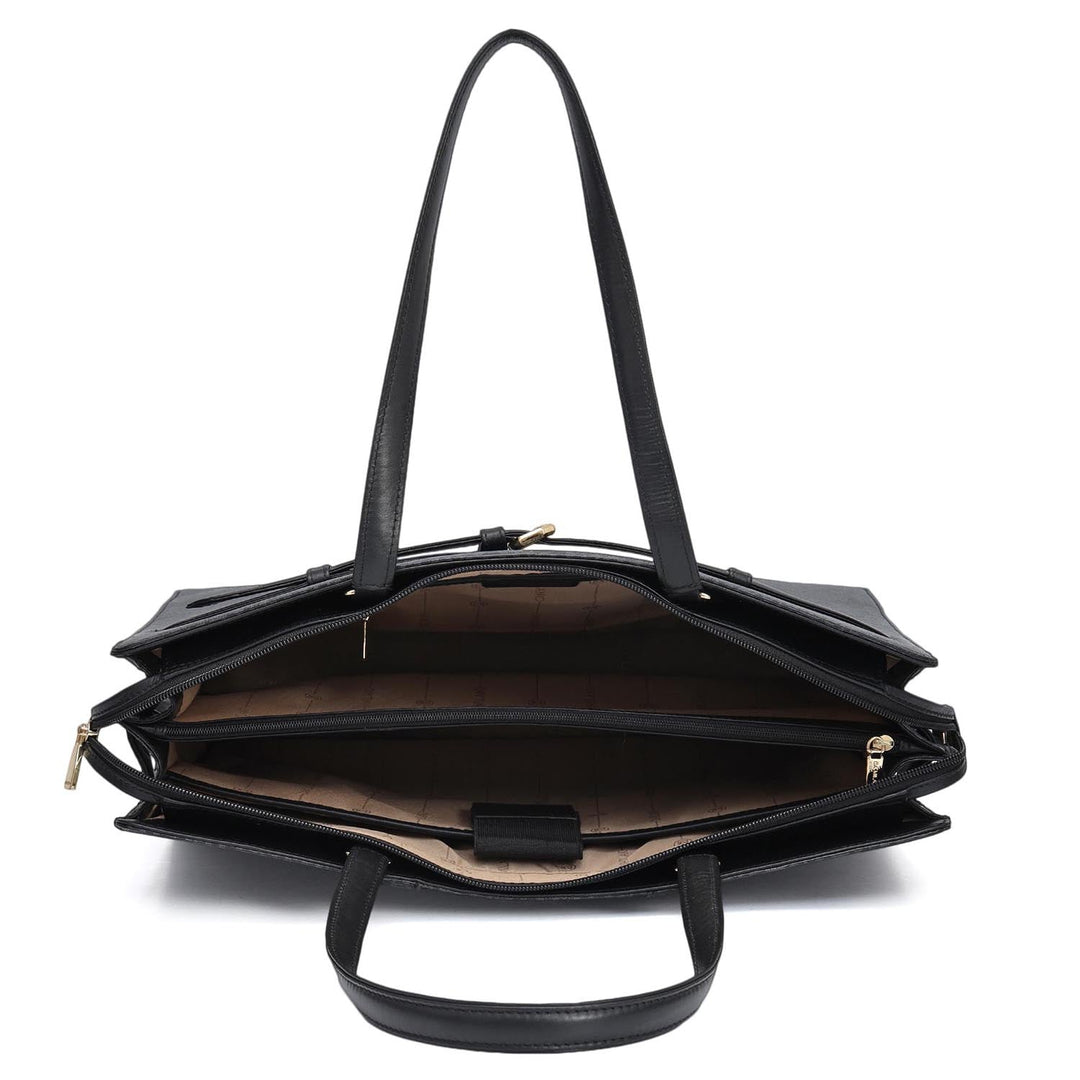 Siena Monogram Leather Shoulder Bag - Black